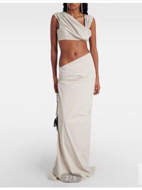 Women's Cream Asymmetric Maxi Skirt and Crop